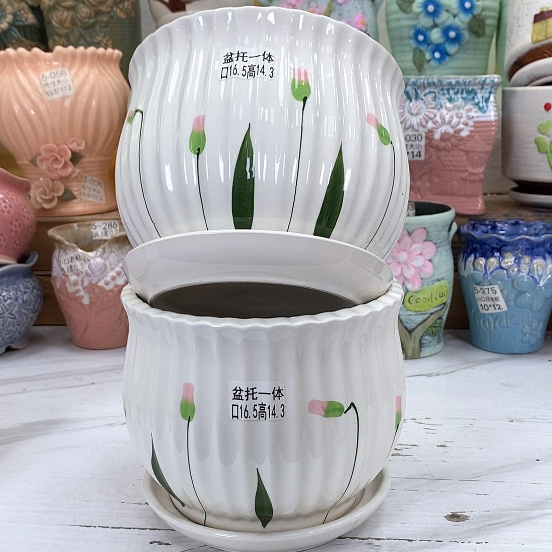 《直播间专享》陶瓷花盆两个大号艺术粉叶花盆 直径16.5CM 高度14CM