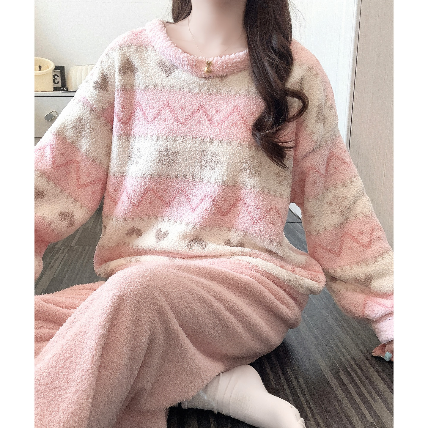 冬季睡衣女款加厚甜美风少女感新款加厚秋冬天半边绒家居服套装