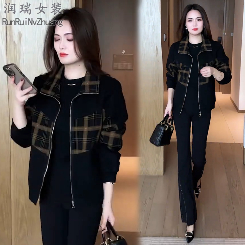 轻熟风短外套百搭时尚宽松型2025秋季休闲休闲网红格纹减龄夹克潮