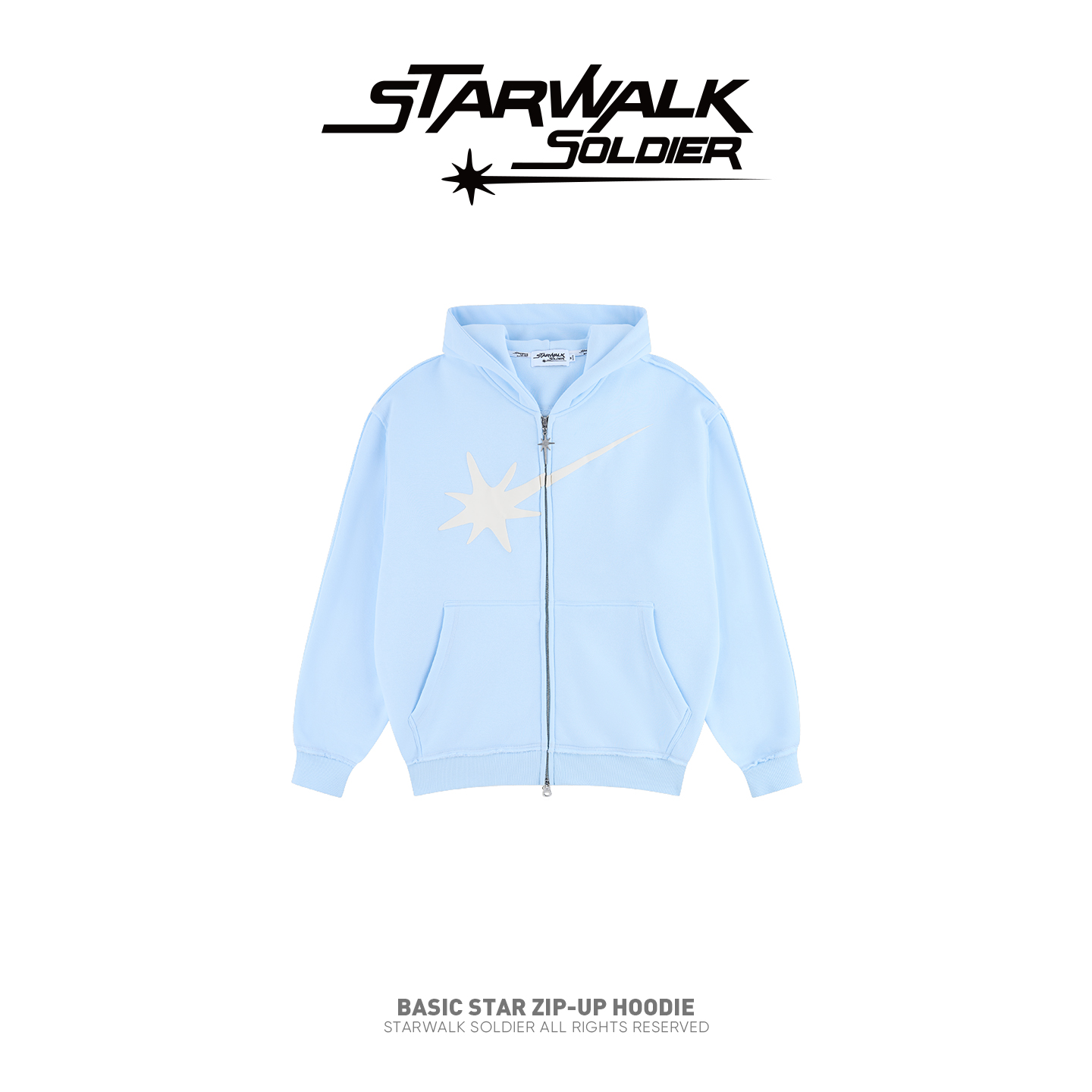 Star Walk Soldier基础宽松流星拉链卫衣连帽休闲运动外套情侣潮