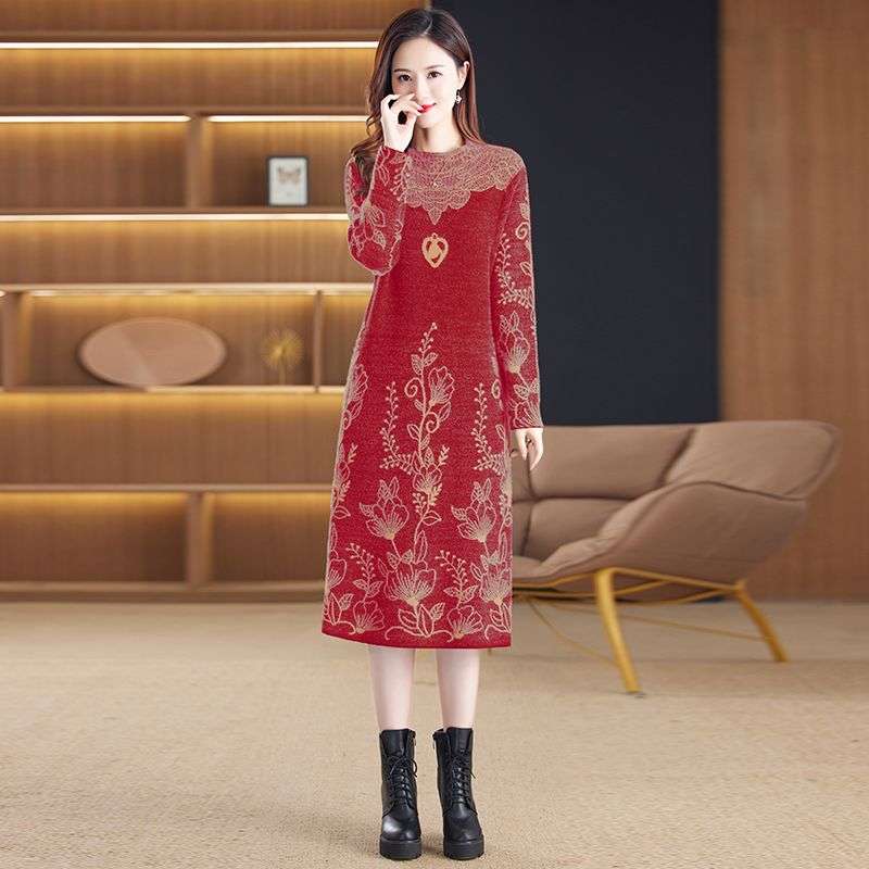 高贵外穿加厚连衣裙高档毛衣中长款水貂绒毛衣裙宽松显瘦长袖打底