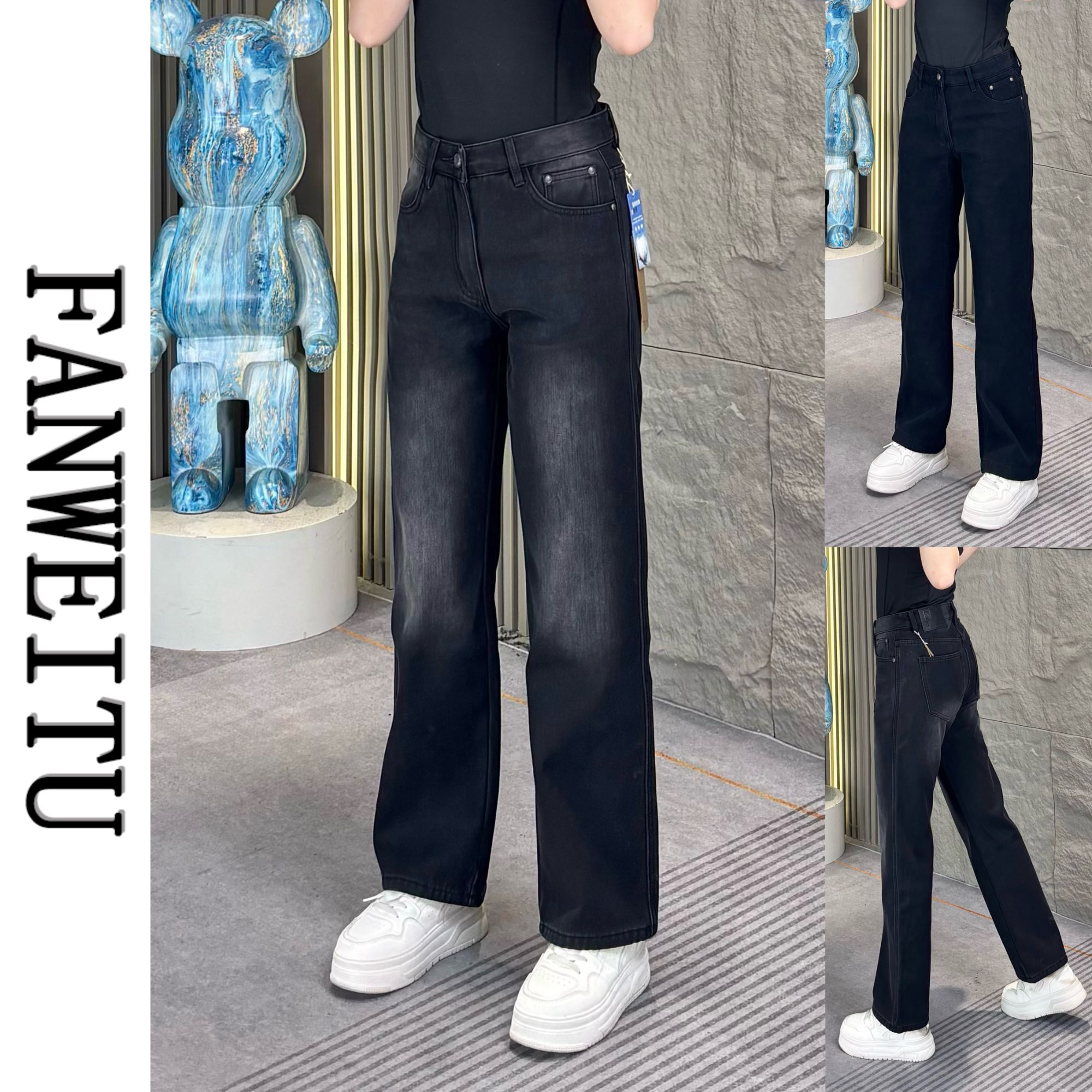 秋冬男士高端新款加绒加厚纯棉宽松直筒百搭显瘦复古牛仔裤3525