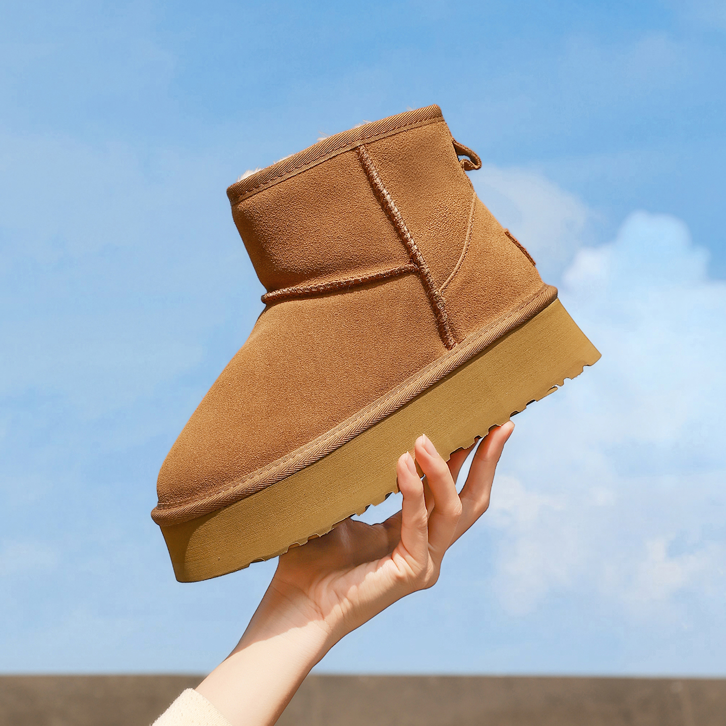 DOOLLUGG短靴防滑修面皮冬季雪地靴时尚雪地靴加绒轻职风棉鞋