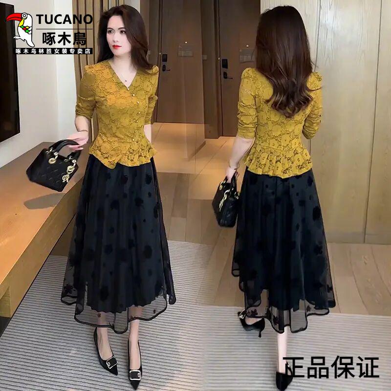 啄木鸟时尚套装裙2025春季时尚洋气修身显瘦上衣轻熟仙女风时尚套