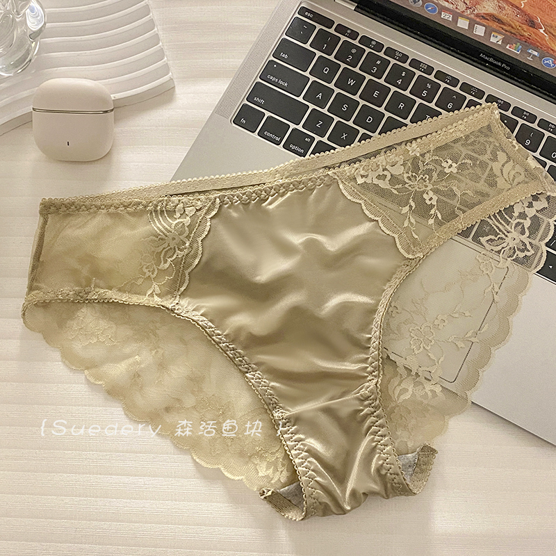 一城烟雨~轻奢性感蕾丝网纱缎面舒适轻薄透气内裤女