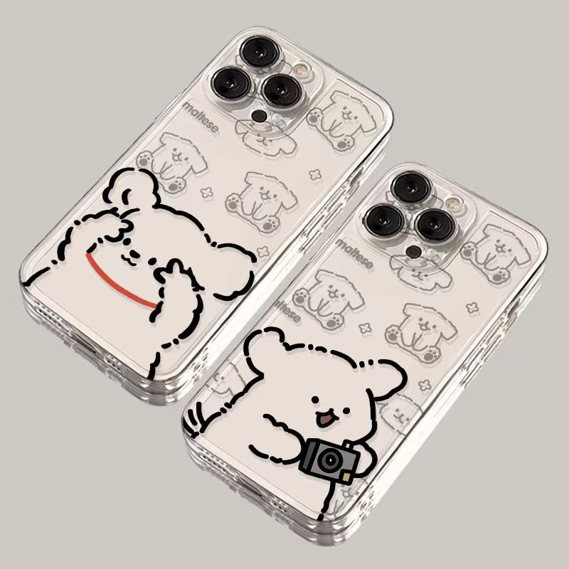 比耶线条小狗iPhone17手机壳16苹果15透明14小米vivo华为oppo全包