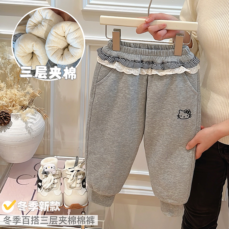 女童秋冬季三层夹棉加厚休闲裤宝宝卫裤儿童保暖棉裤潮款裤子童装