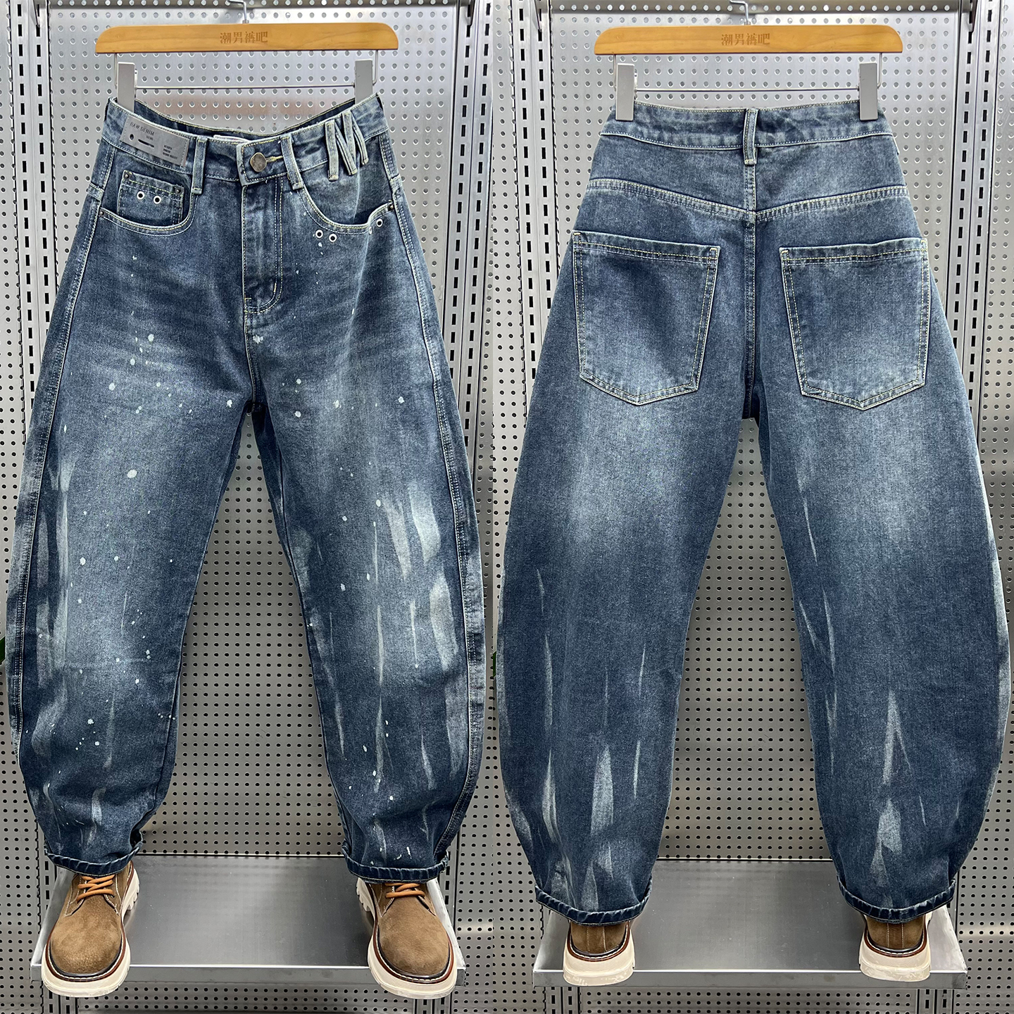 2025秋冬新款潮牌美式复古解构设计多口袋弯刀牛仔裤男宽松阔腿裤