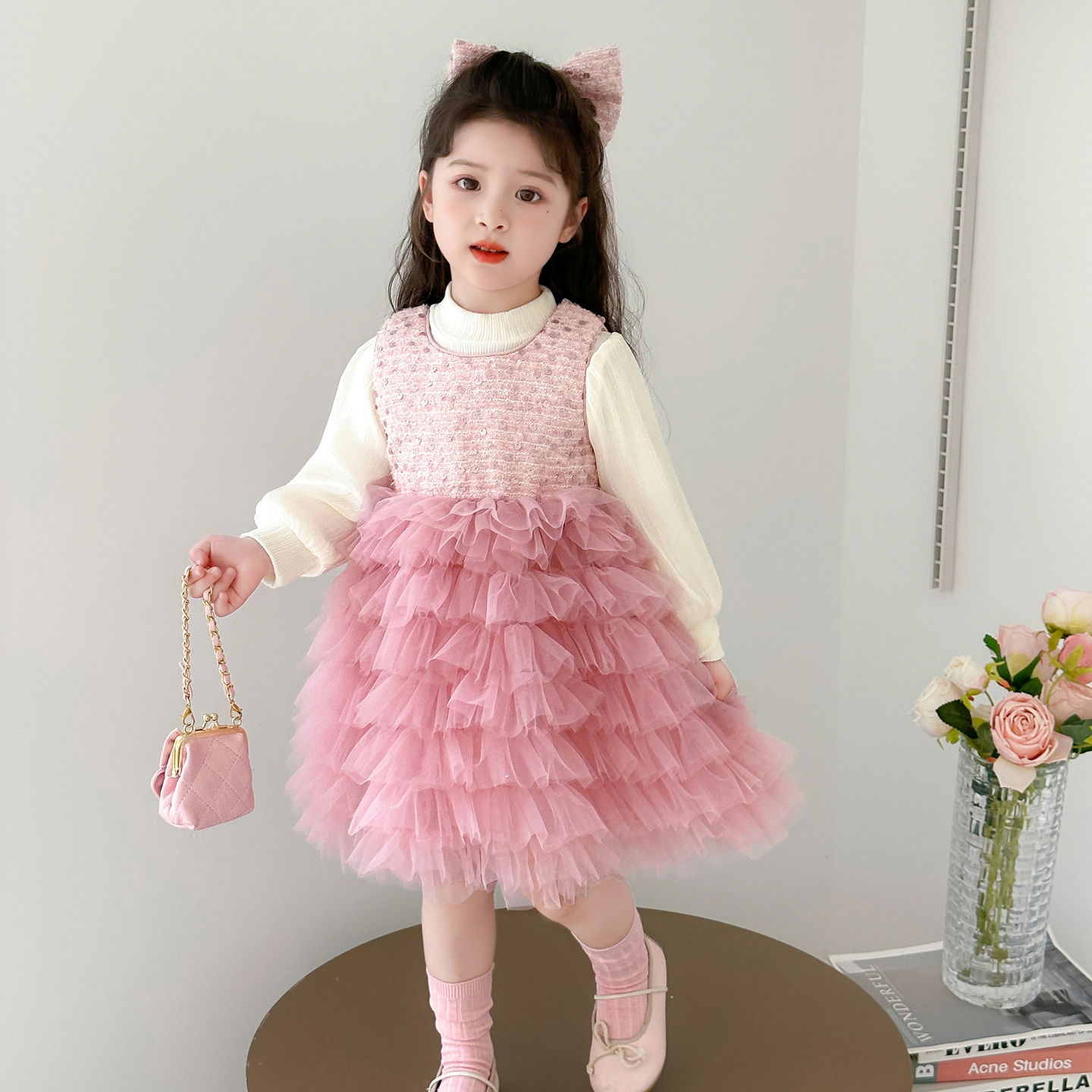 女童秋季连衣裙套装儿童网纱蛋糕裙宝宝甜美礼服裙子公主裙两件套