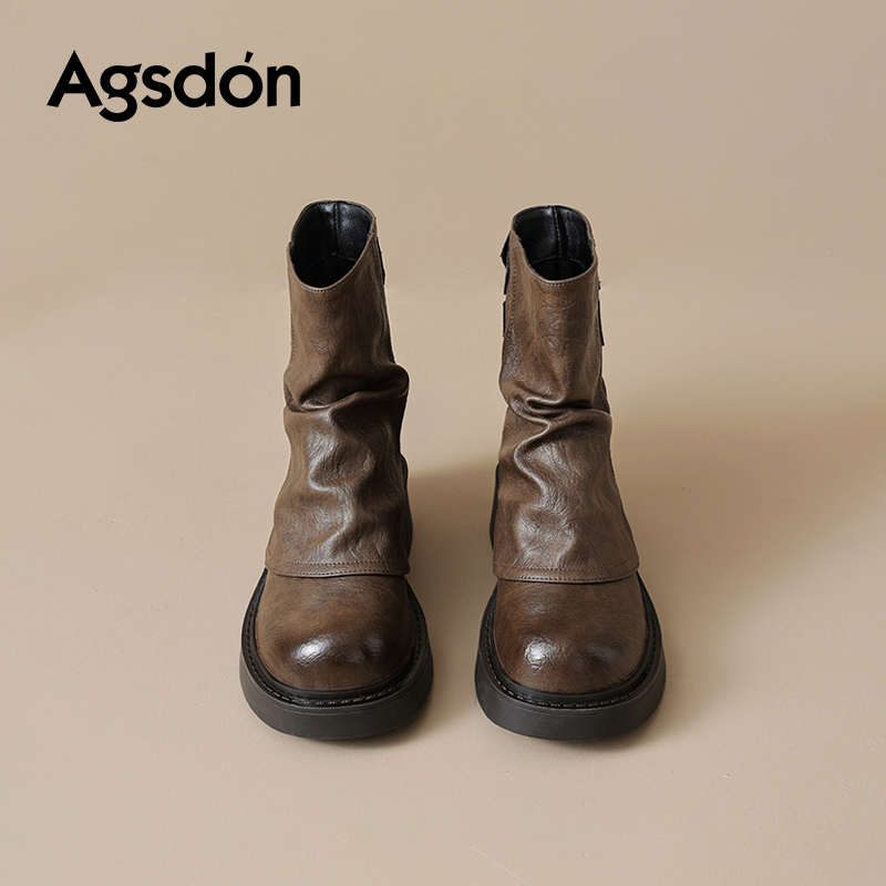 奥古狮登马丁靴女款2025新款秋季厚底美拉德堆堆短靴子裤管西部靴