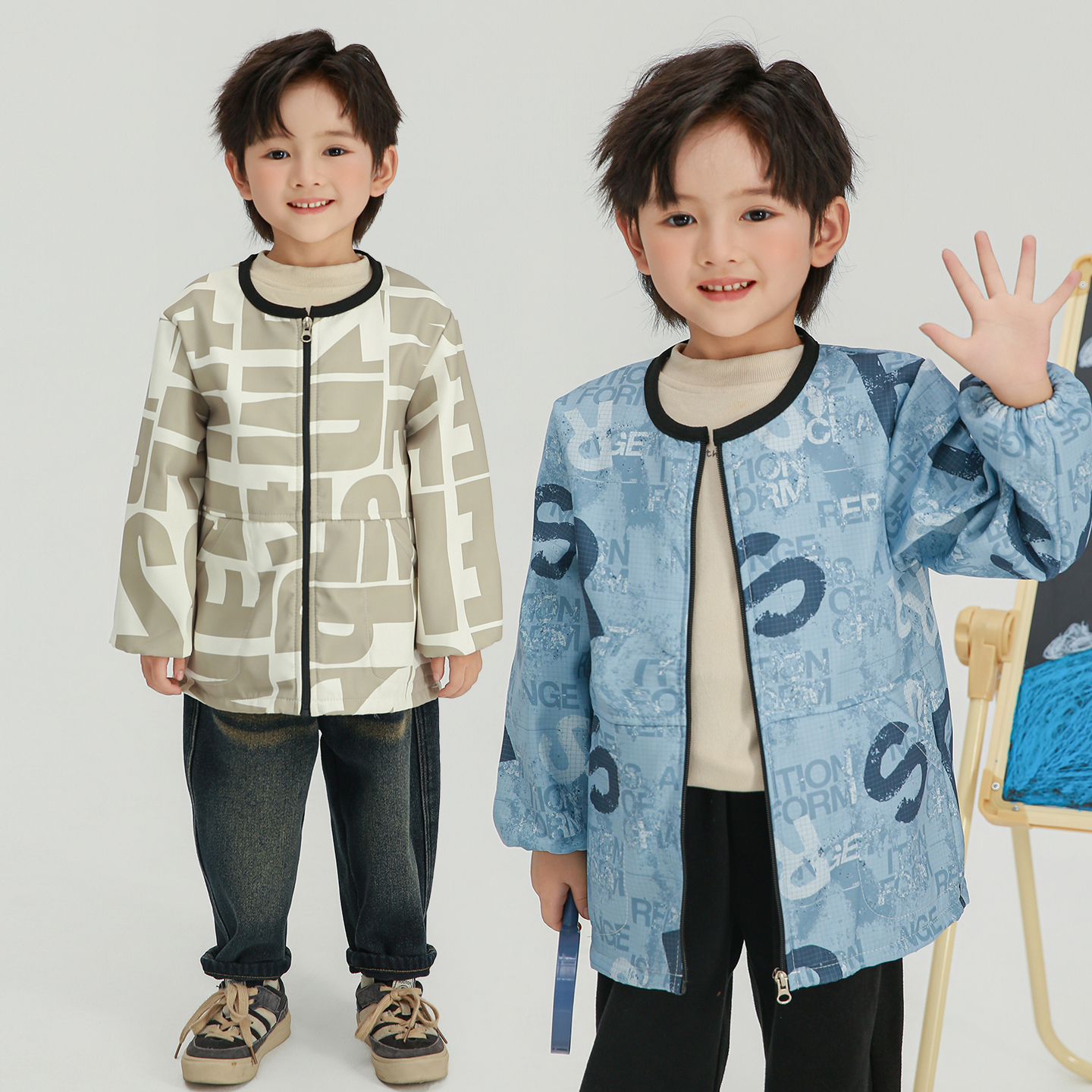 儿童防水加绒罩衣长袖秋冬男孩防脏厚外套罩衫护衣学生书法画画衣