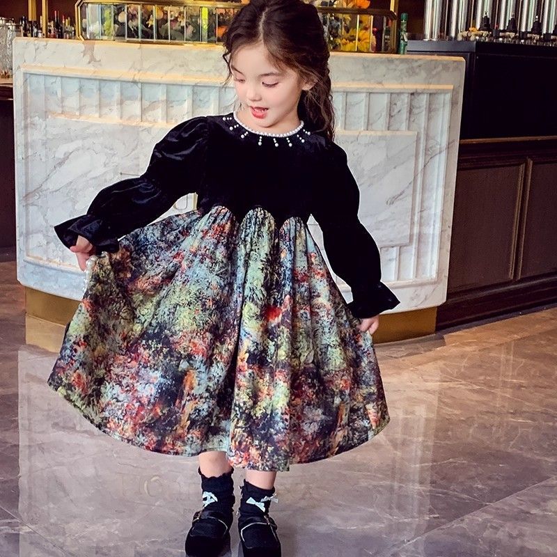 女童秋季长袖连衣裙2025新款韩版儿童丝绒春秋款洋气公主气质裙子