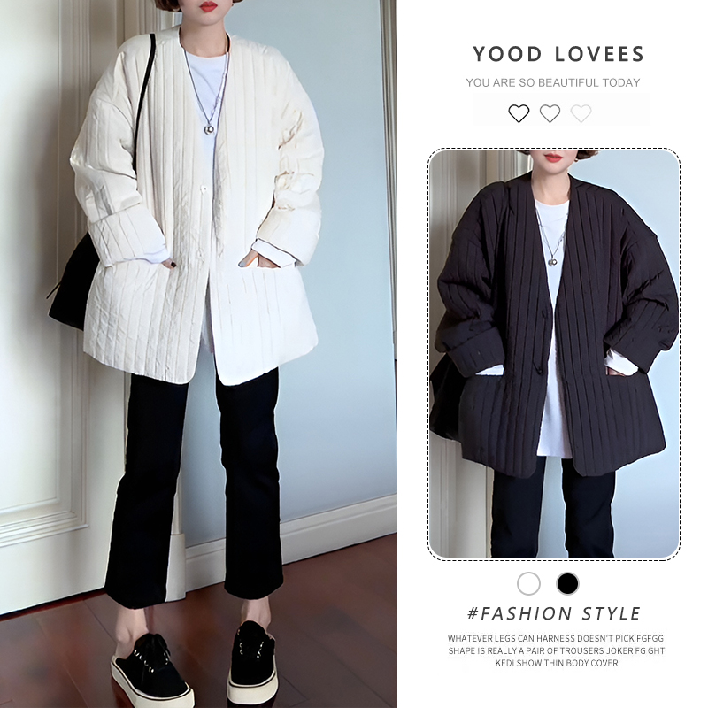 欧洲站2025秋冬新款时尚百搭显瘦纯色韩版长袖单排扣棉服外套女