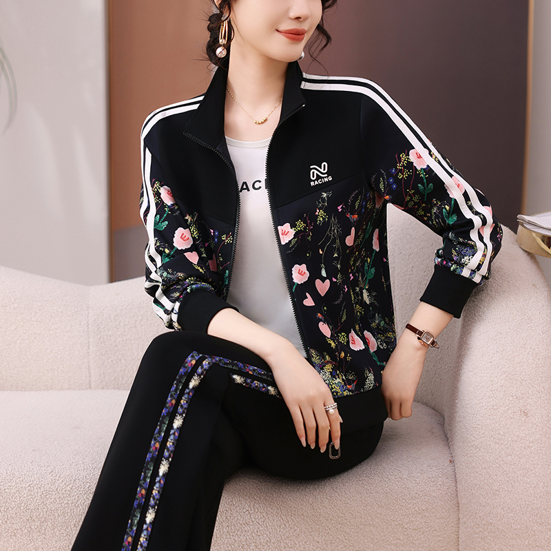 时尚运动服休闲套装印花卫衣三件套春秋季长袖长裤时尚洋气气质