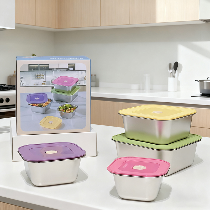 不锈钢18-10饭盒食品级带盖保鲜盒上班族密封方形果切调料盒