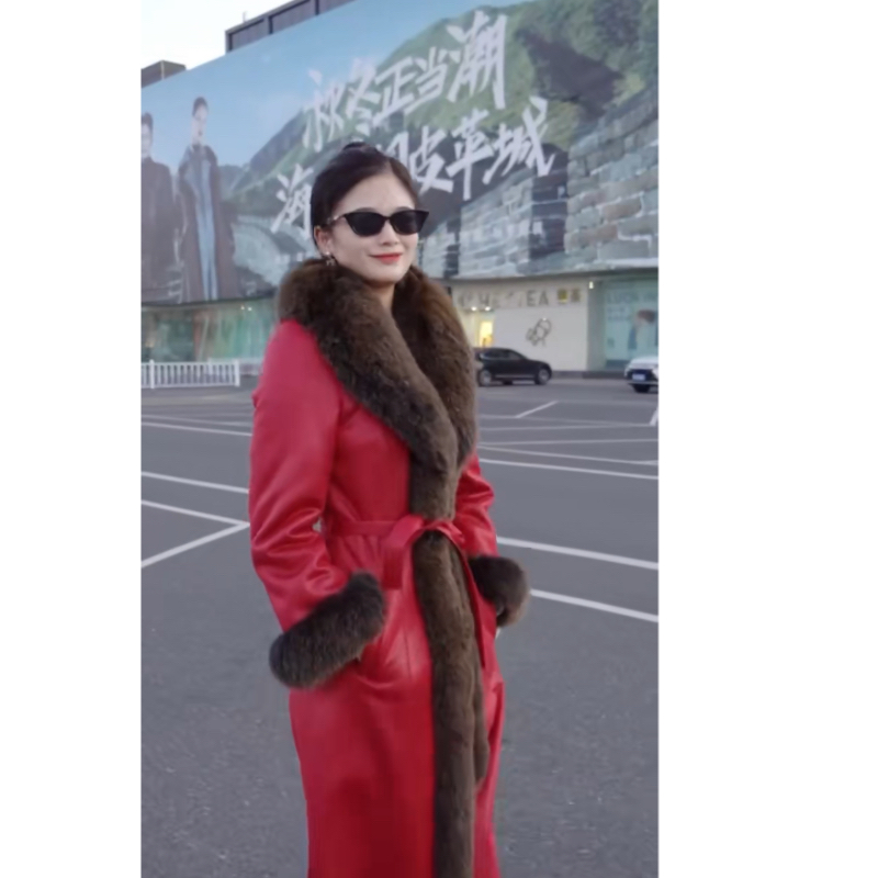 新款狐狸毛领冬装外套加绒加厚中长款保暖修身显瘦大衣网红女士