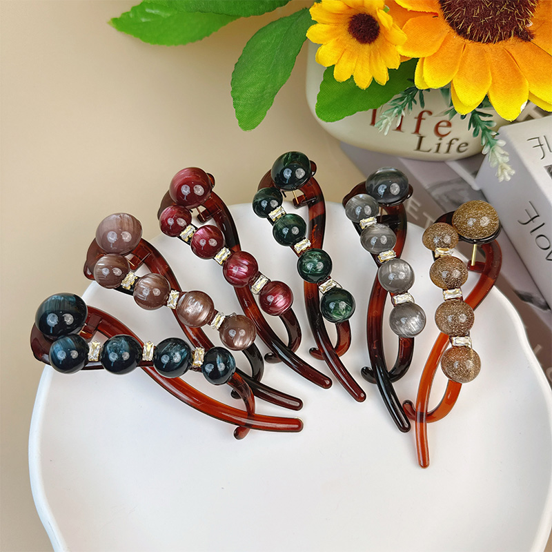 新款高级感复古优雅珠珠发夹渐变色纹路云雾珠扭扭夹盘发发饰