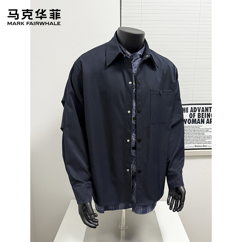 马克华菲假两件秋季冬季男士秋冬工装宽松夹克宽松韩版男装上衣