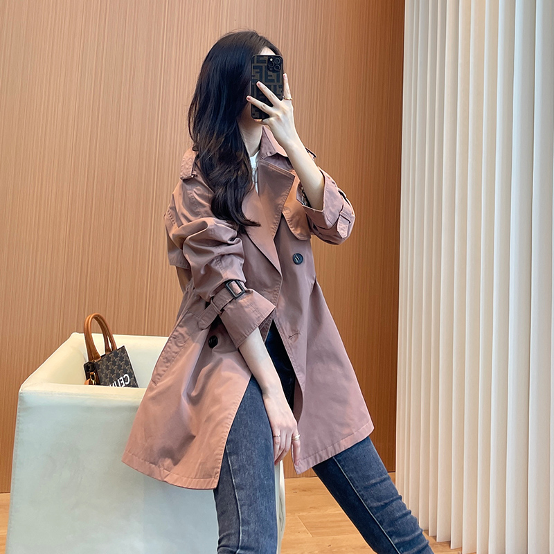 欧货风衣外套女2025新款春秋爆款洋气小个子中长款抽绳收腰大衣仙
