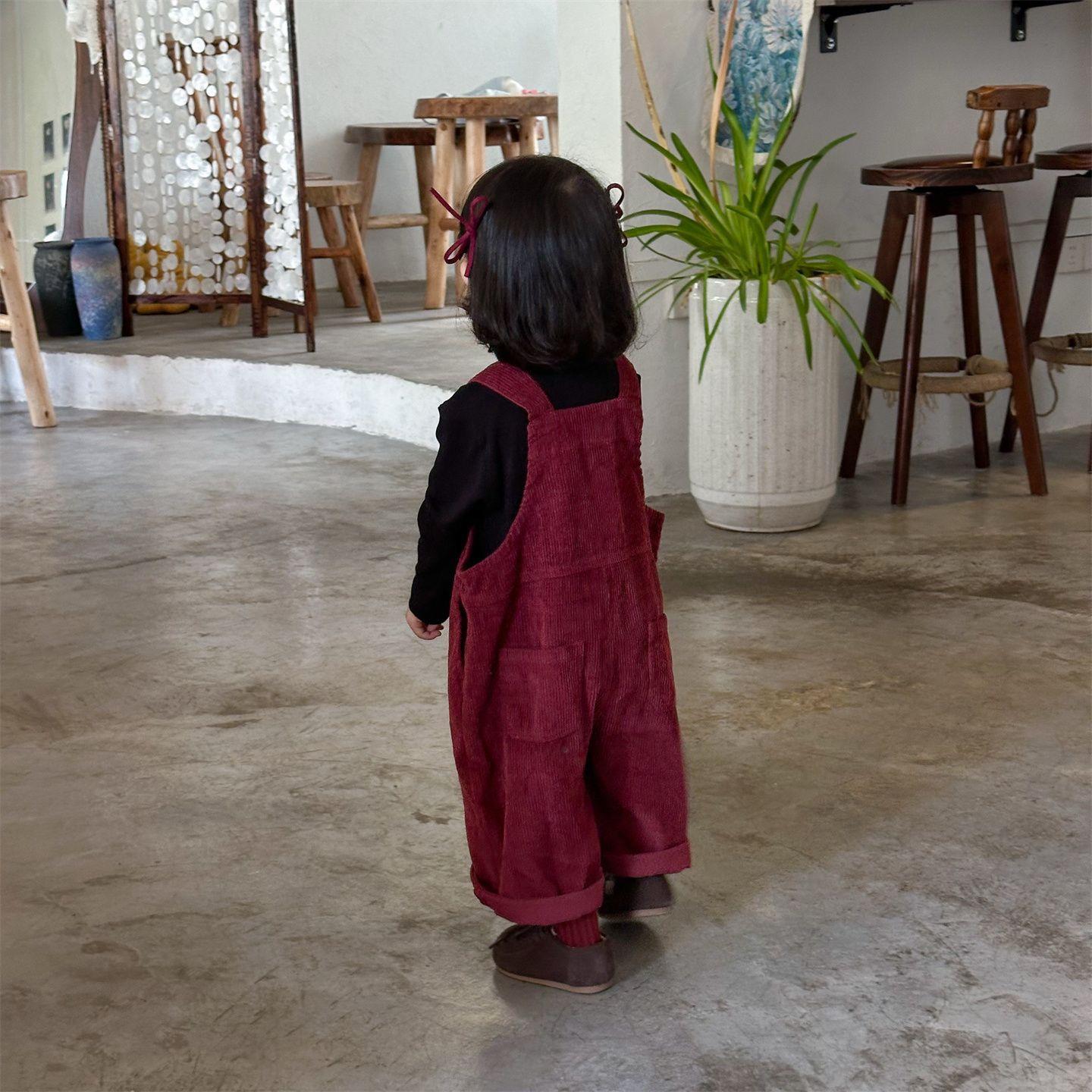 童泰【断码】儿童背带裤春秋2025新款男女童灯芯绒裤子韩版百搭洋气