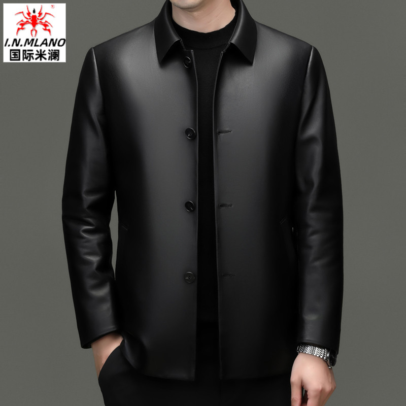 【加厚款】高端真皮外套绵羊皮新款中年冬装商务休闲翻领扣子皮夹克