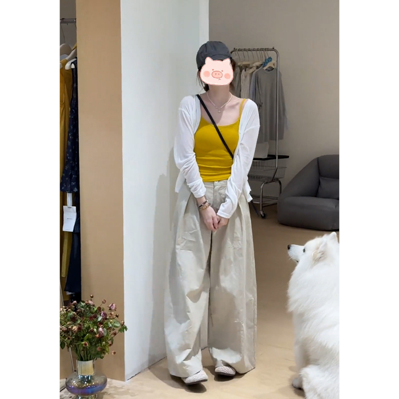 上班通勤穿搭套装女夏季慵懒风防晒开衫内搭小吊带阔腿裤三件套潮