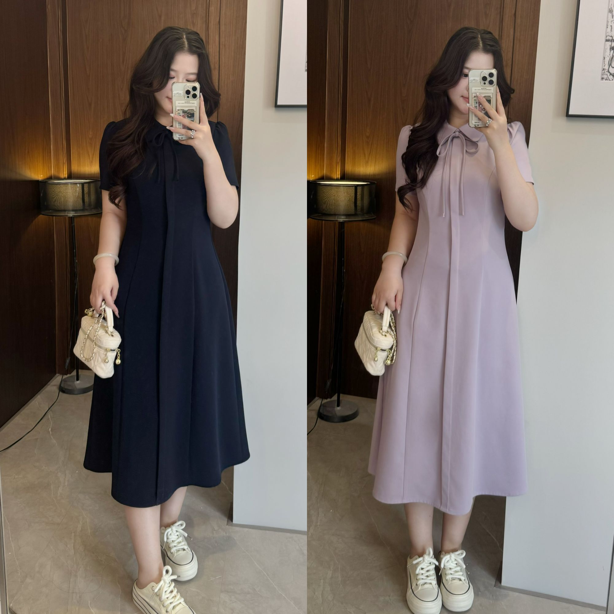 【五季家大码】夏季邻家小妹显瘦 藏青色连衣裙大码女装ZL107233