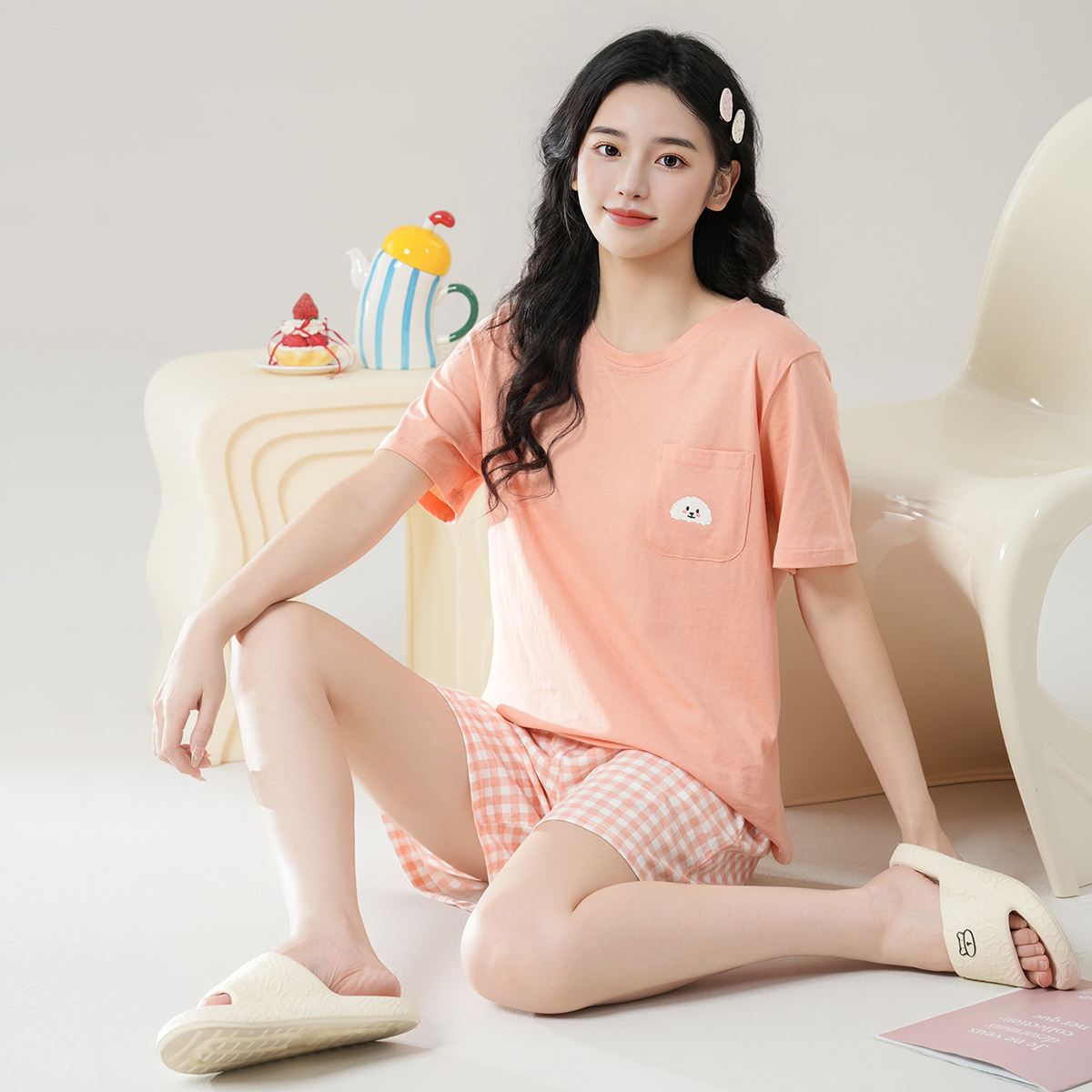 云朵刺绣短袖短裤100%纯棉睡衣【线下实体门店品质】2025夏季家居服