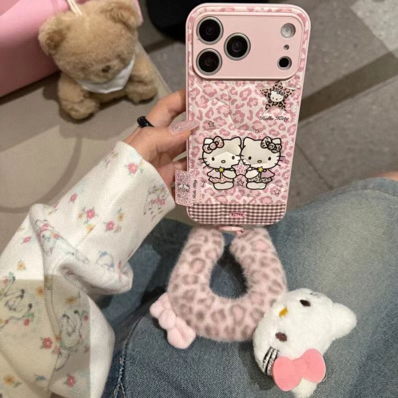 粉豹纹星星猫咪皮质壳适用于iPhone17proman手机壳16少女心15可爱