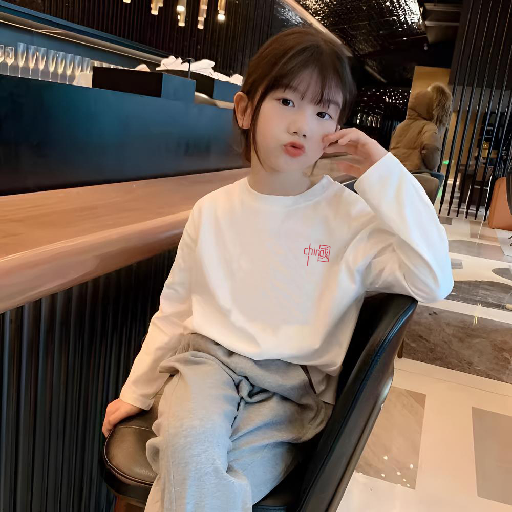 春秋白色长袖t恤纯棉女童早秋装韩版网红洋气上衣时尚打底衫秋冬