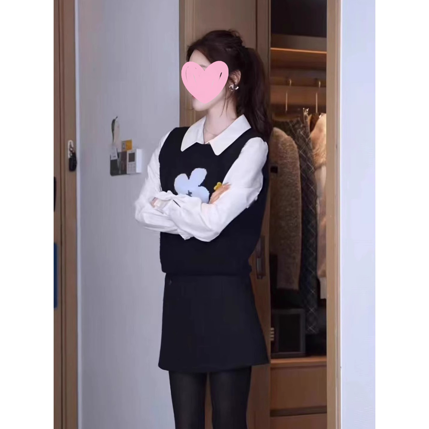 张元一同款女装花朵针织背心女秋季款法式小香风无袖叠穿马甲上衣