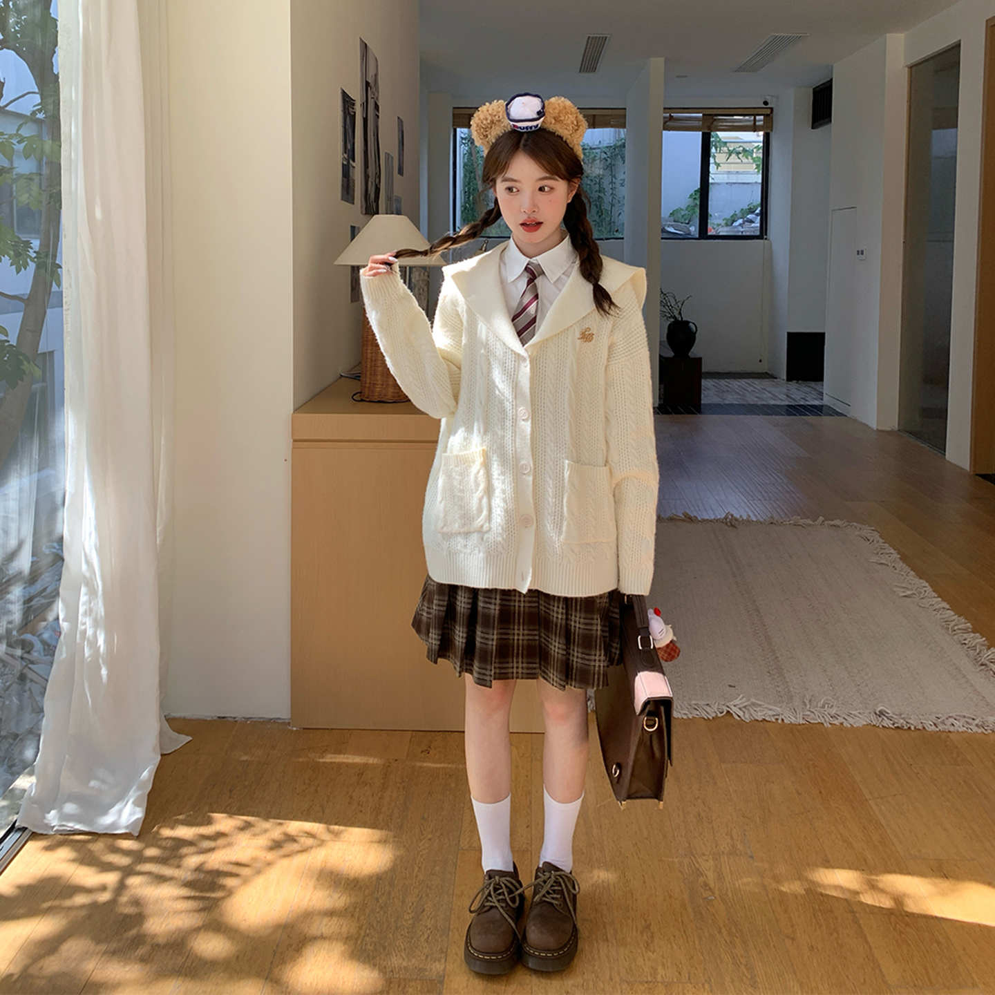 东京岁时记jk秋冬宽松百搭慵懒风海军领JK毛衣针织开衫外套女制服
