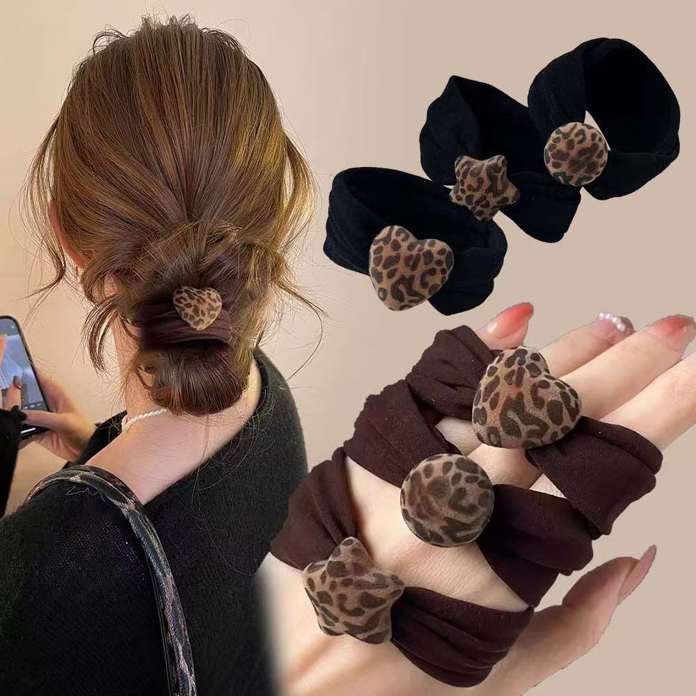 韩系植绒豹纹发圈女高级感球球毛巾圈秋冬复古头绳百搭低马尾皮筋