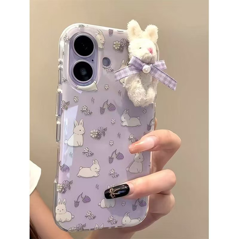 韩系紫色碎花小兔适用苹果17Promax手机壳vivo华为oppo小米15新款