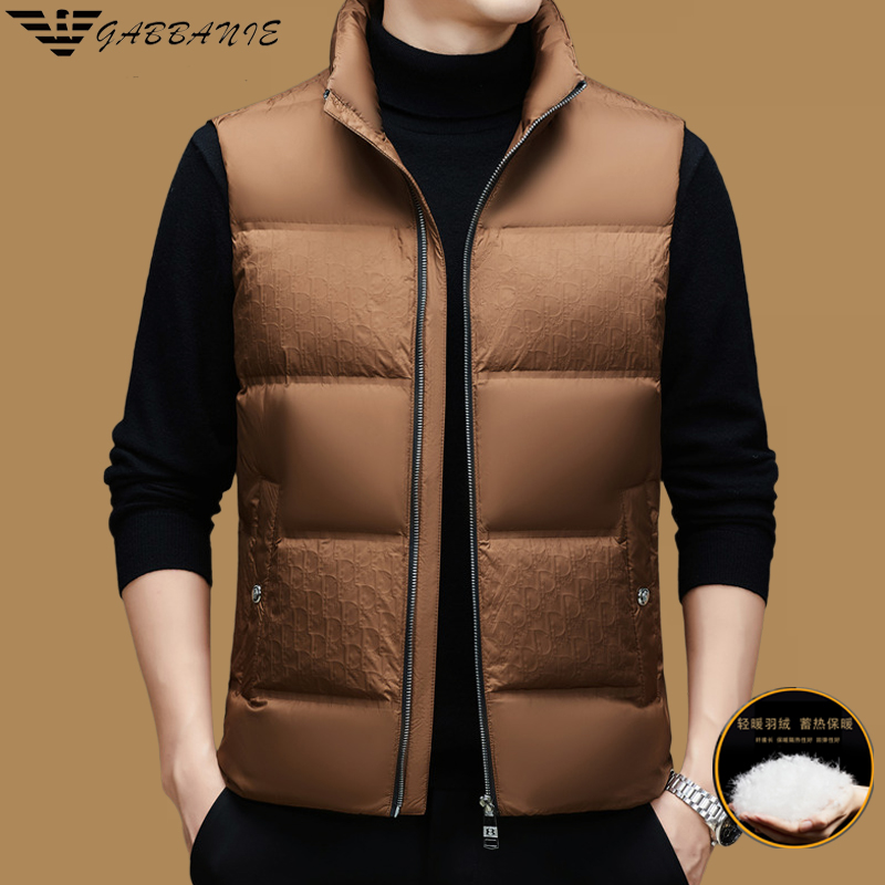意大利秋冬季羽绒马甲男士时尚白鸭绒加厚立领休闲无袖羽绒服外套