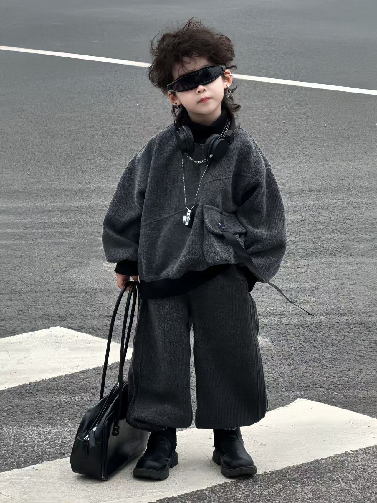 MNE408新款男童套装秋2025洋气秋卫衣韩版酷帅束脚裤童装儿童