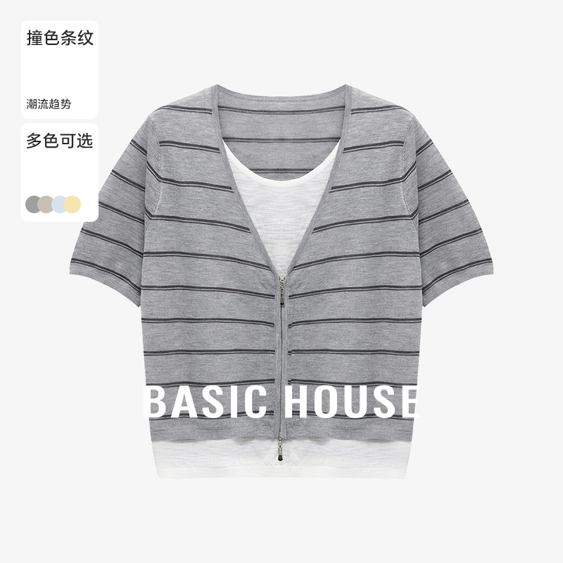 Basic House/百家好夏季洋气衣服女条纹撞色针织衫-B0625B51822