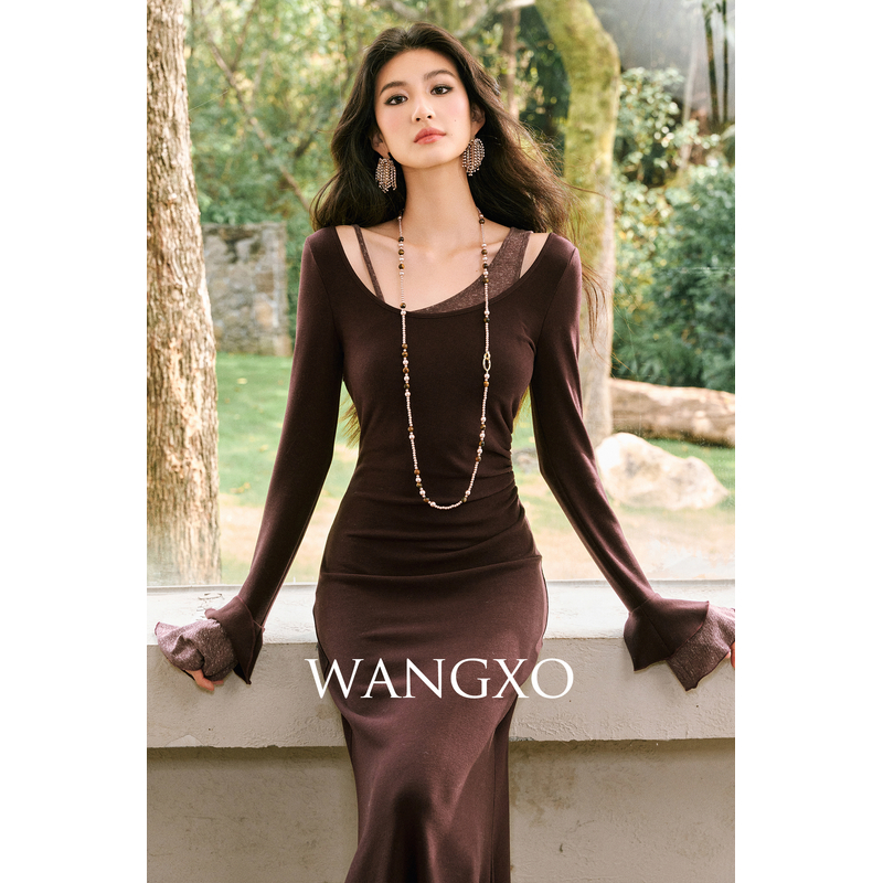 WANGXO  手工捏褶天丝人棉磨毛连衣裙 2501359W-2