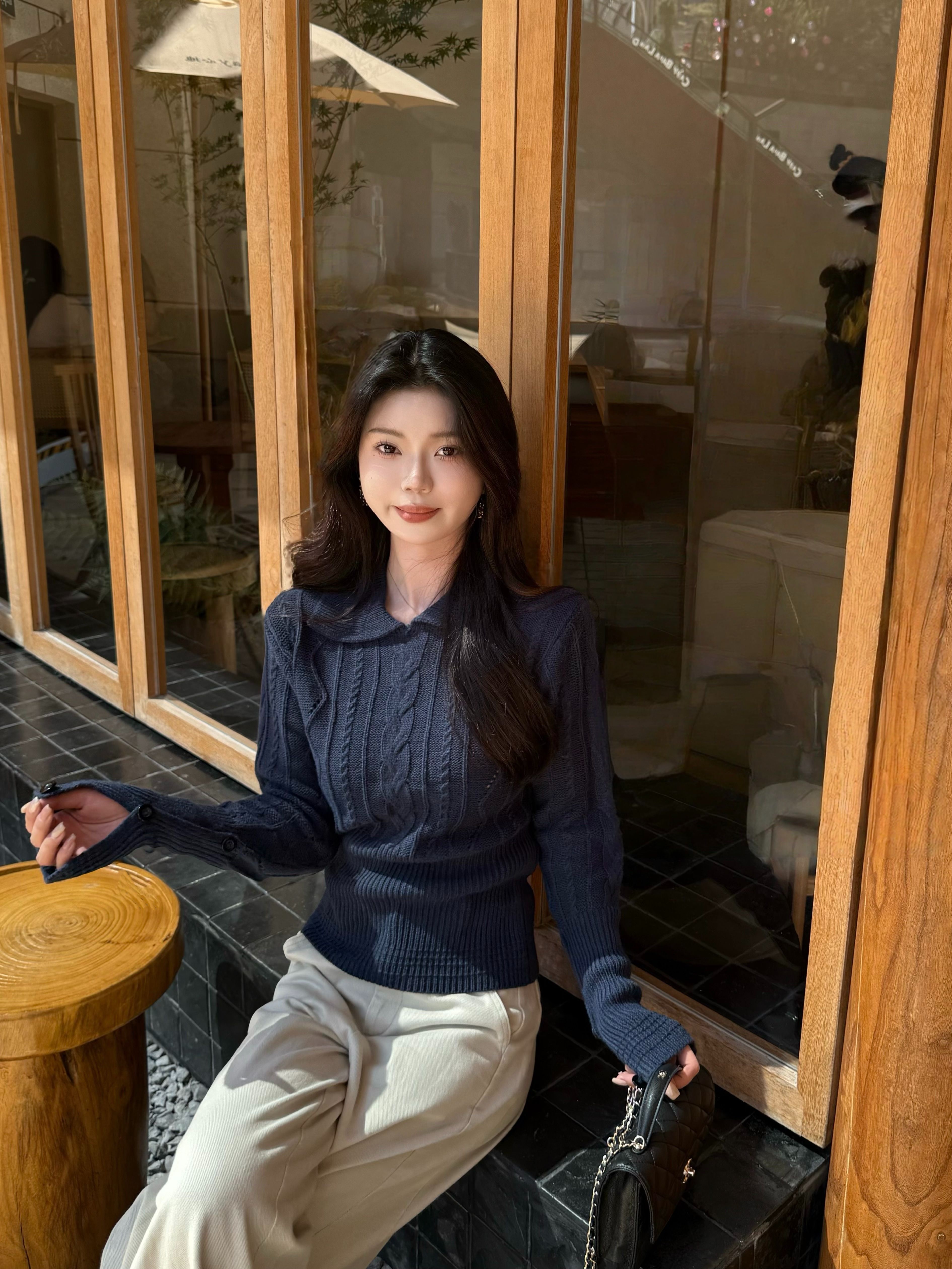 韩系少女风个性高级感翻领针织毛衣女春秋季显瘦小众百搭长袖上衣