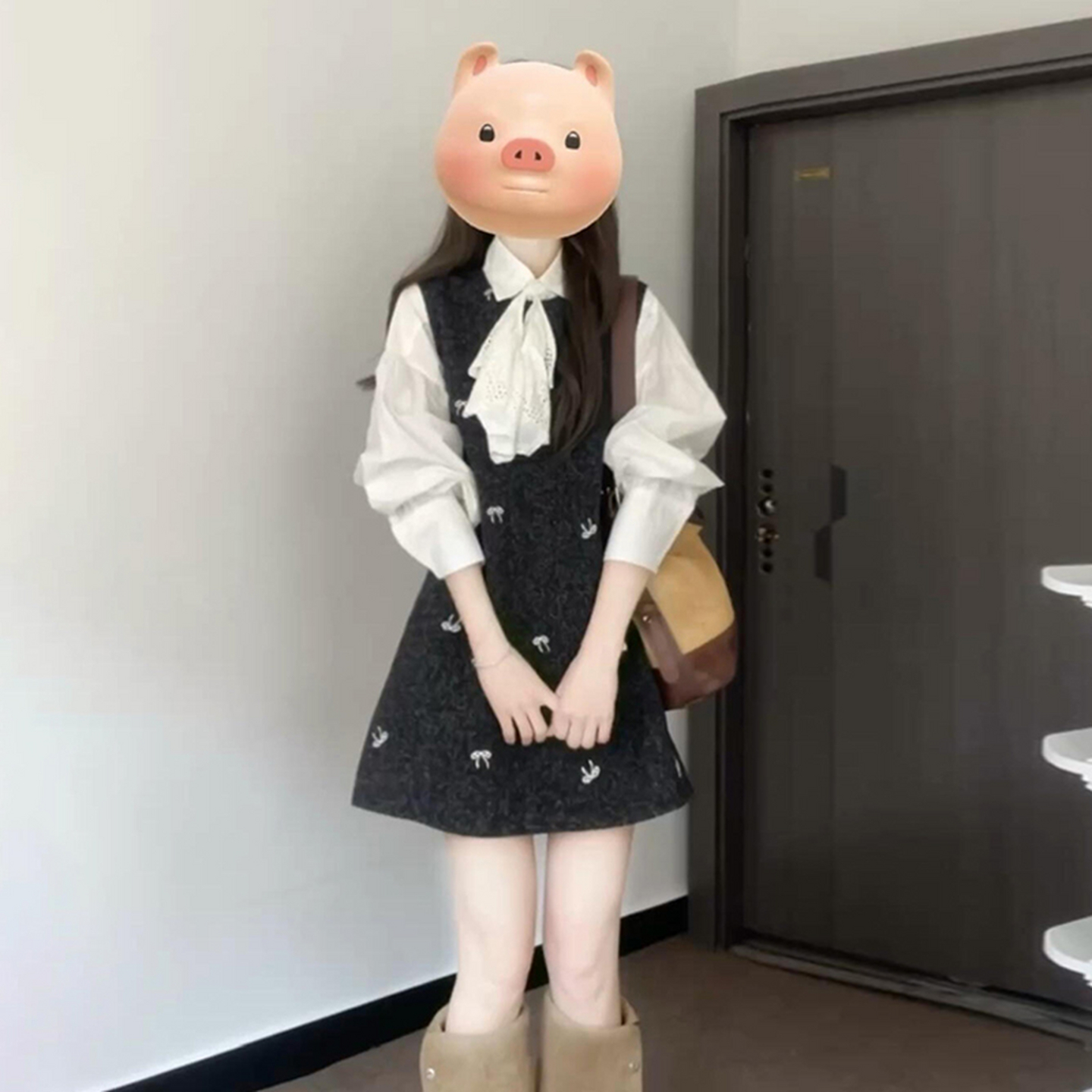 韩系独特超好看衬衫背心连衣裙子女2025年新款早秋气质短裙两件套