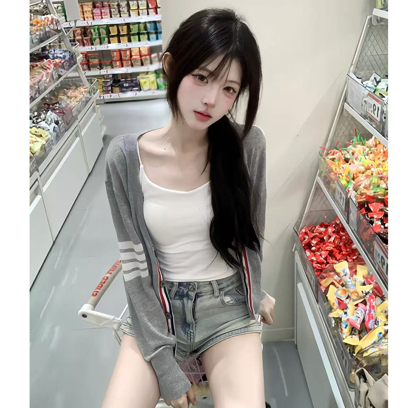 莱赛尔天丝空调衫长袖防晒衫开衫女针织衫V领薄款灰色上衣夏款