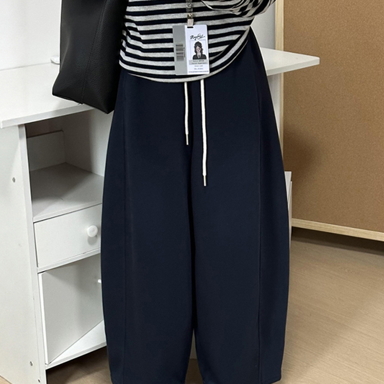 梨型身材灰色休闲裤女款秋装阔腿休闲弯刀裤大码显瘦慵懒卫裤