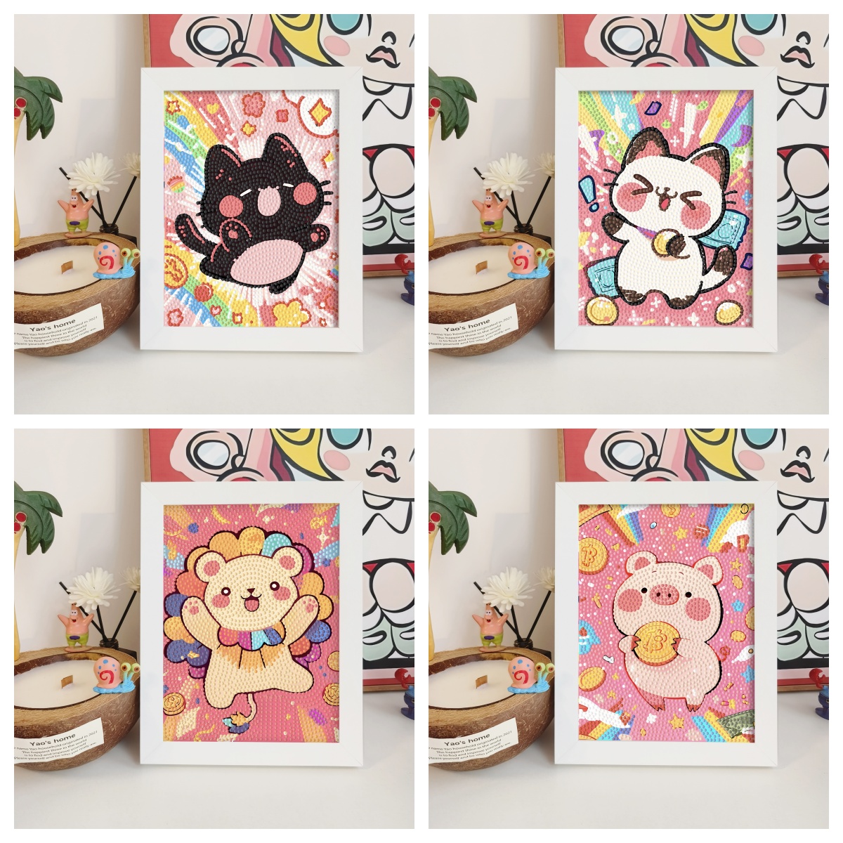 新款钻石画带框满钻儿童卡通手工diy摆件贴画点钻画假期礼物