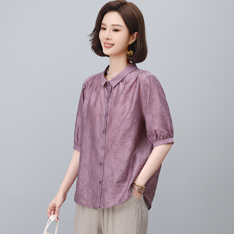 天丝薄款短袖衬衫女2025夏季新款宽松休闲中年妈妈装气质百搭衬衣