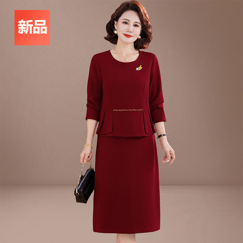 喜婆婆婚宴装2025新款结婚礼服中老年女妈妈秋装假两件裙子40岁50