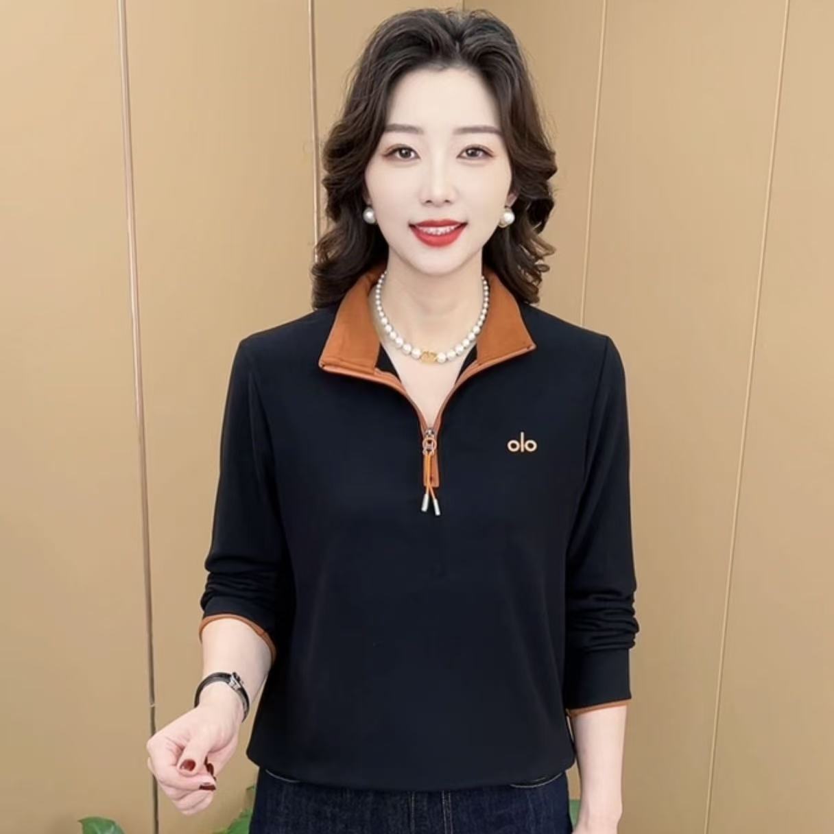 秋冬新款时尚立领拉链双面绒打底卫衣休闲百搭洋气妈妈装K8827