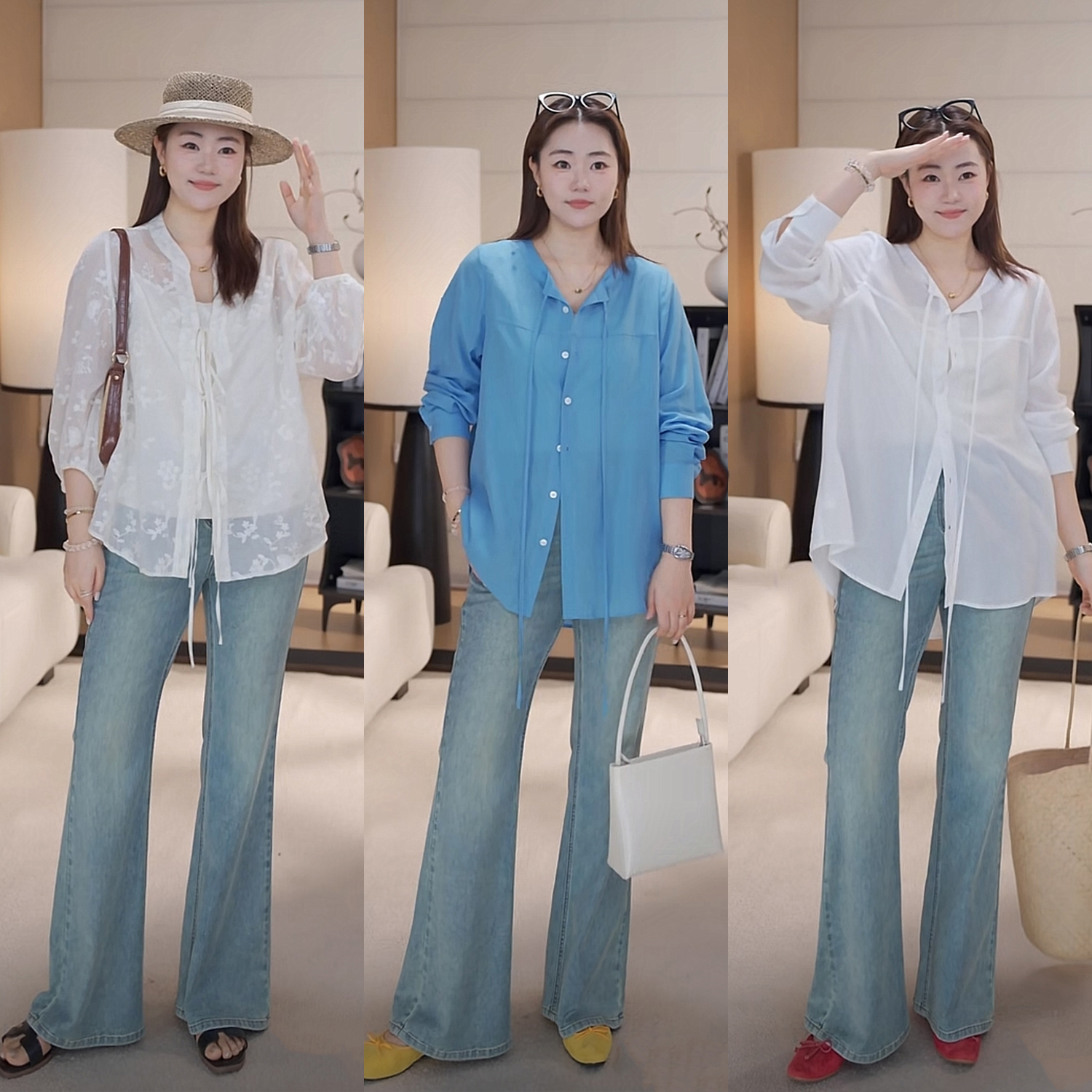 现货大婉酱微胖定制【超模牛仔裤】 垂感高腰薄款百搭微喇裤  8296D