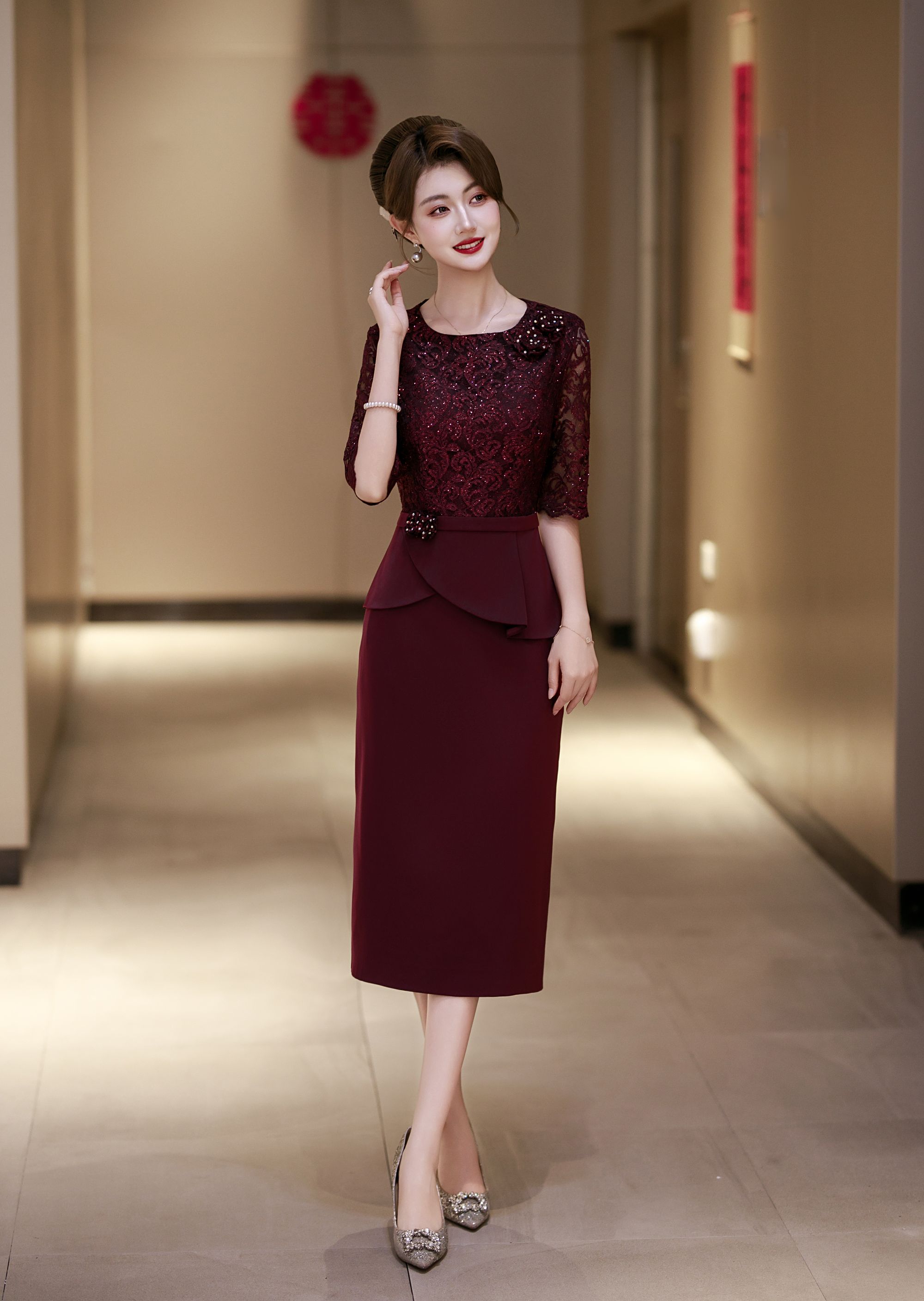 喜妈妈婚宴礼服假两件高端轻奢高级感不显肚子结婚喜婆婆装旗袍裙