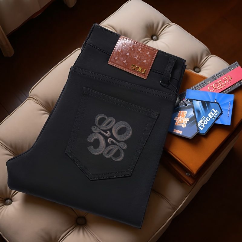 【数码直喷印花】秋冬新款纯黑不掉色男士合体直筒百搭弹力牛仔裤