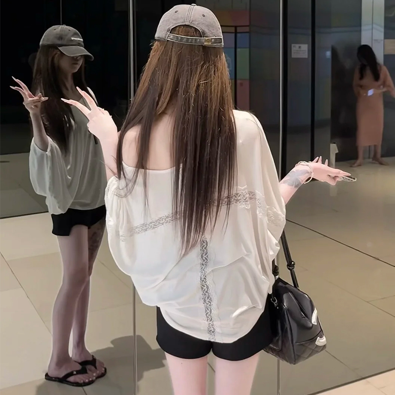老钱风松弛感女装蕾丝凉感T恤夏季薄款防晒罩衫宽松显瘦百搭上衣